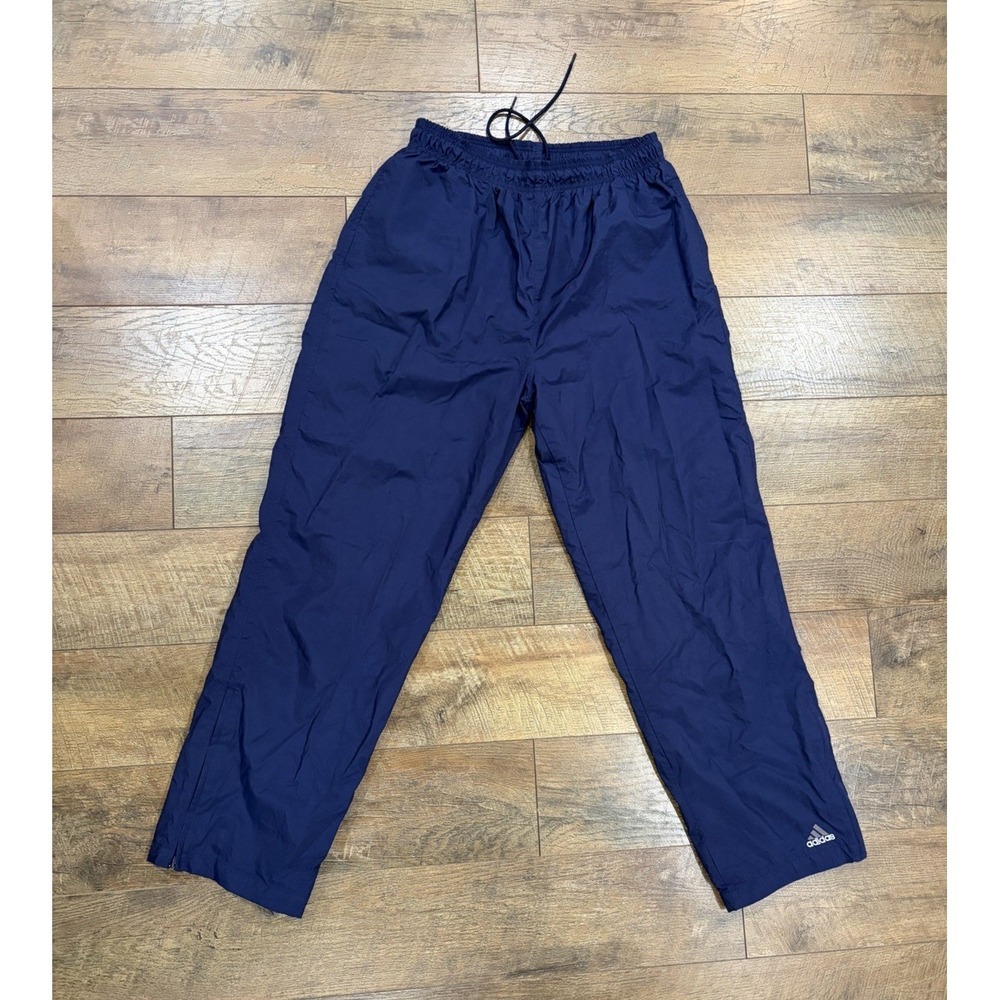 Vintage 90s Adidas Nylon Track‎ Pants Wide Leg Navy Blue XL 30x31